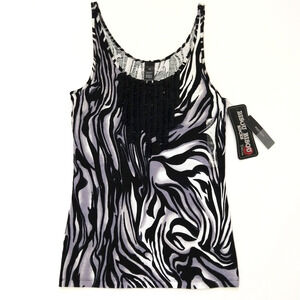 Vintage Y2K Bisou Bisou Animal Print Going Out Top Size L NWT Black White Ruffle